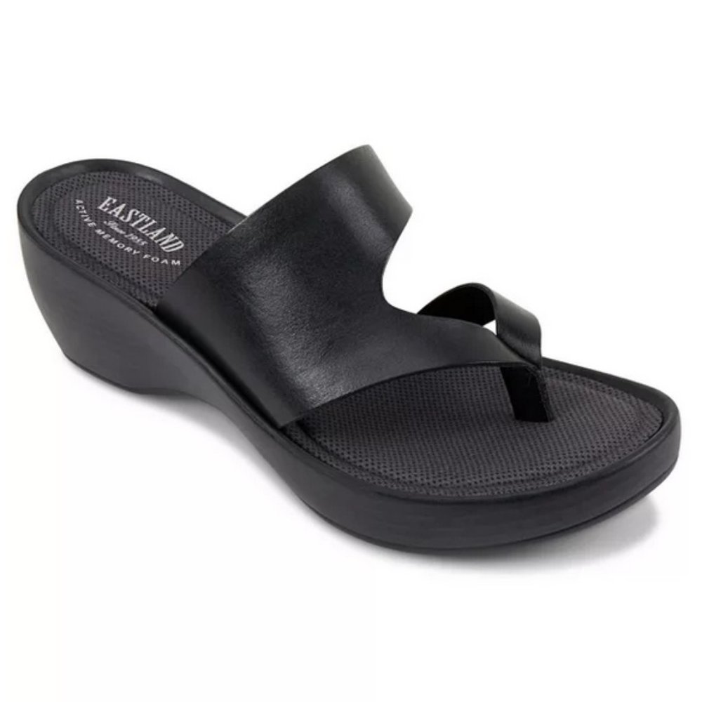 EASTLAND Leather Thong Wedge Sandals